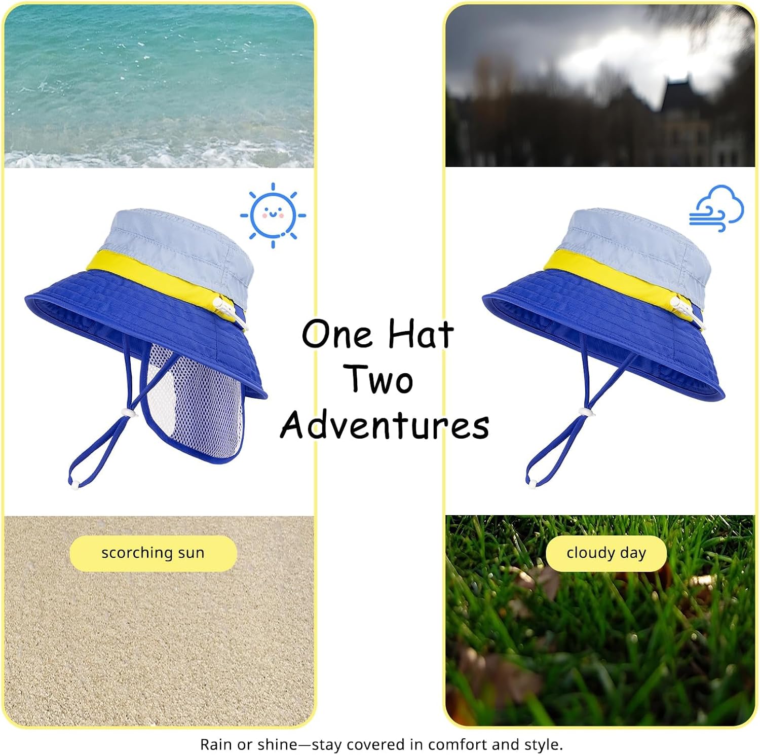 Baby Sun Hat with Neck Flap, UPF 50+ Outdoor Beach Hat for 0-24 Months | Infant Toddler Bucket Hat, Sun Protection, Adjustable, Breathable Quick-Dry Summer Hat For Boys Grils