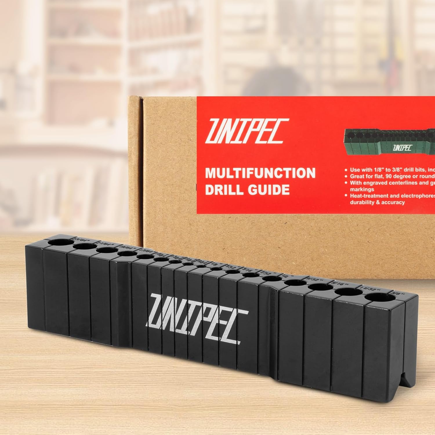 Precision Drill Guide | Compact Portable, Drilling Block for Straight Holes, SAE 1/8" to 3/8" Sizes
