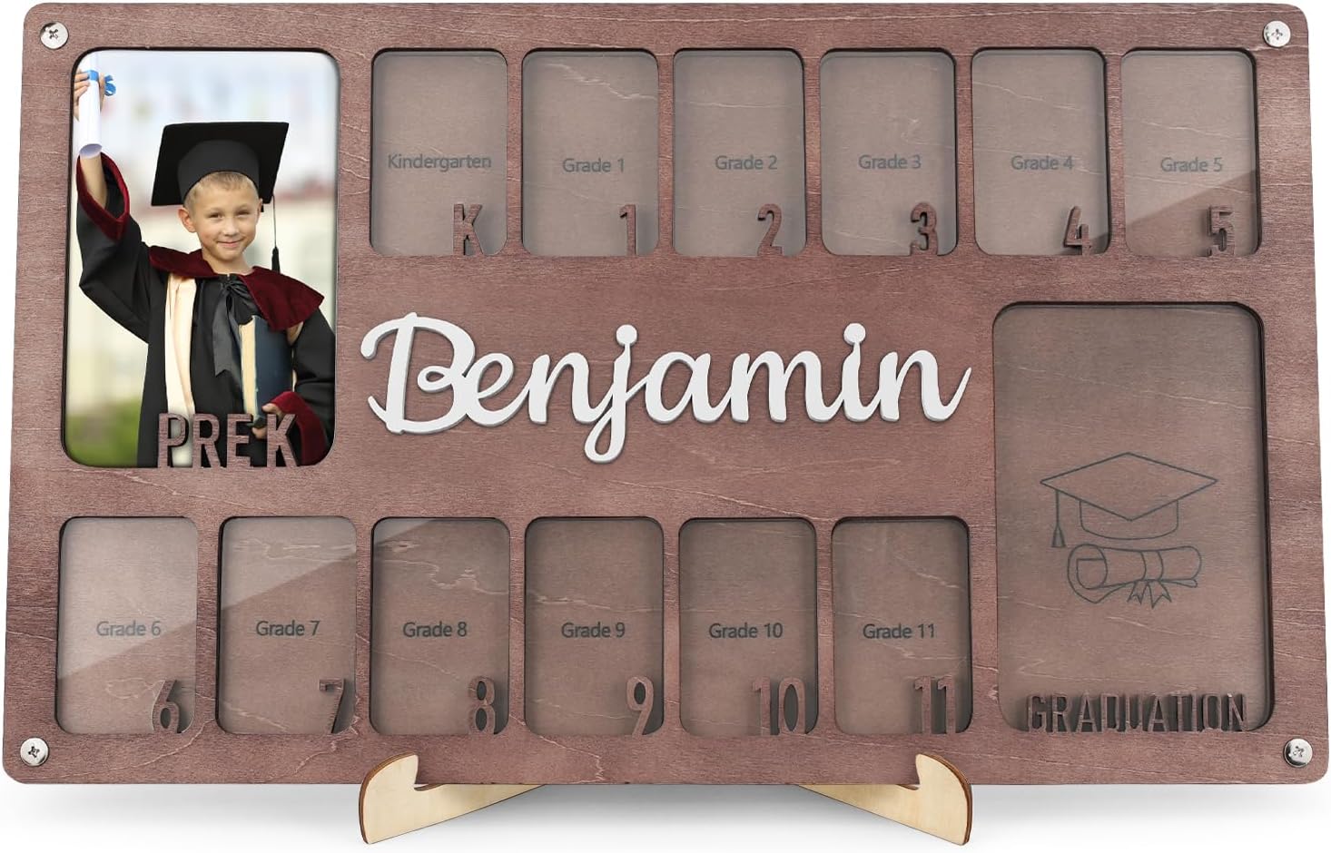 School Picture Frame Pre-K to 12, Personalized School Years Photo Frame K-12, Custom Wooden Grade Graduation Photo Name Frame