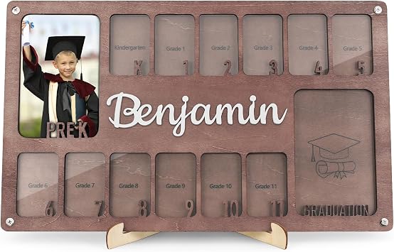 School Picture Frame Pre-K to 12, Personalized Years Photo Frame K-12, Custom Name Wooden Frame, Graduation Gift