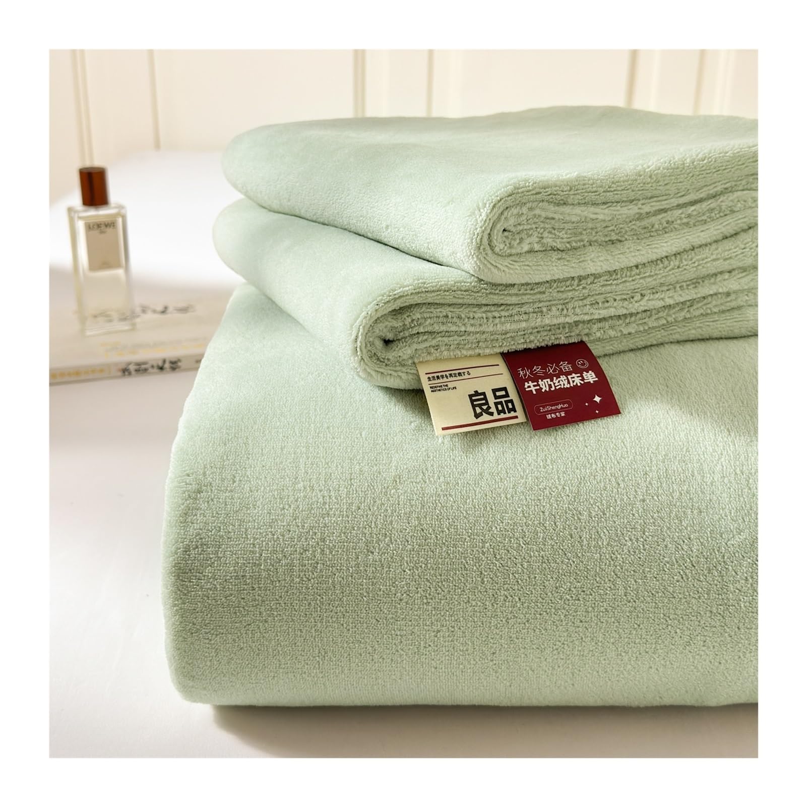 GBHMJU Luxuriously Soft Velvet Plush Flannel Flat Sheet Twin Full Queen King Cozy Warm Fuzzy Flannel Fleece Top Sheet for Fall Winter(Green,200x230cm)