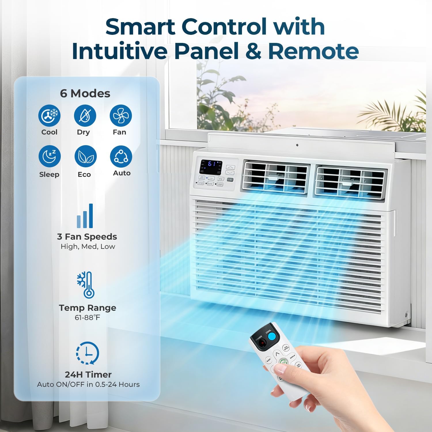 12,000 BTU Window Air Conditioner, 3-in-1 AC Unit with Dehumidifier for Large Room/Living Room Up to 550 Sq. Ft, Quiet & Energy Saving Window AC with Remote, 4 Fan Speeds, 24H Timer, Sleep Mode