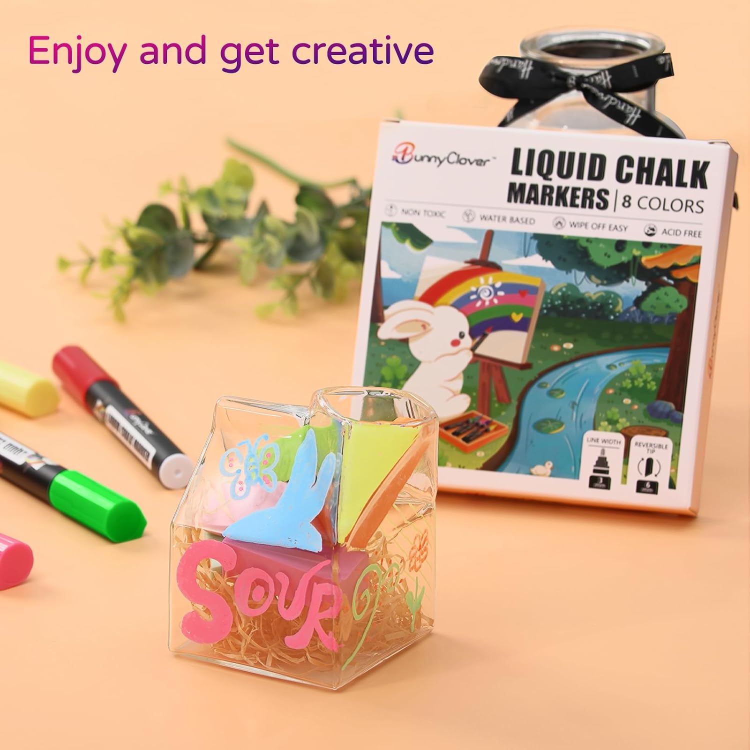Chalk Markers, Bold Wet and Dry Erase Marker Pens, Liquid Chalk Markers for Chalkboards, Whiteboard, Signs,Glass,Mirrors, Windows with 6mm Reversible Tip-8 Colors