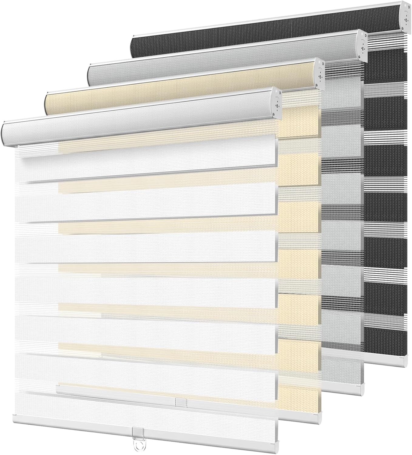 Artpuch Cordless Zebra Blinds for Windows (34" W X 48" H, White), Free-Stop Dual Layer Light Filtering Blinds for Indoor Windows with Valance, Sheer Privacy Window Shades for Home