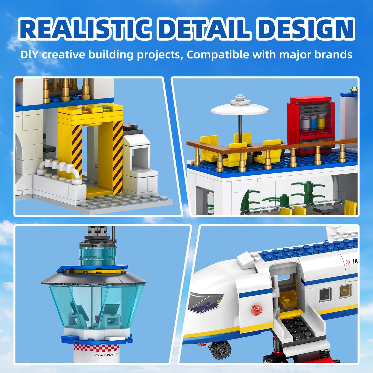 880 Pcs City Airport Passenger Terminal Building Set, 6 IN 1 Airplane Building Blocks Toy, STEM Aircraft Bricks with Shuttle Bus,Luggage Cart,Planes Model Toys Gifts for Adults Boys Ages 6-12+ - Image 5