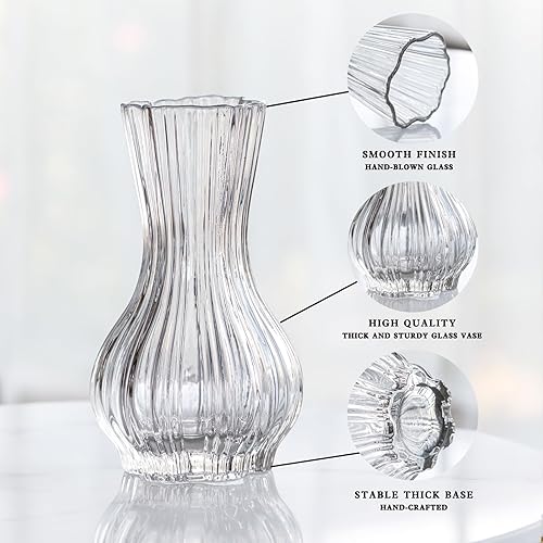 Miniatura 5 de Jarrón decorativo moderno de 10 pulgadas para arreglos florales, florero grande y elegante de vidrio transparente para ramo (transparente)