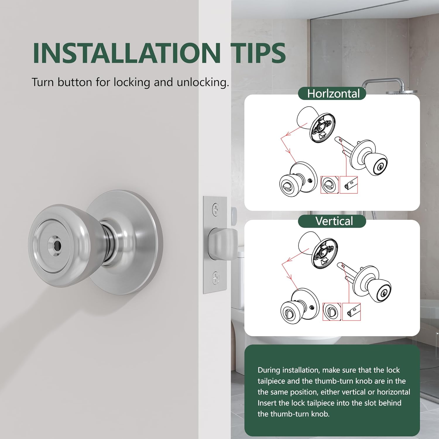 Interior Privacy Door Knob 4 Pack Satin Nickel Keyless Door Knob Turn Lock Doorknob Hardware Handle for Bathroom and Bedroom Privacy Rooms