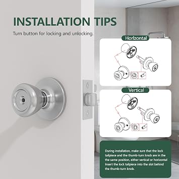 Interior Privacy Door Knob 4 Pack Satin Nickel Keyless Door Knob Turn Lock Doorknob Hardware Handle for Bathroom and Bedroom Privacy Rooms