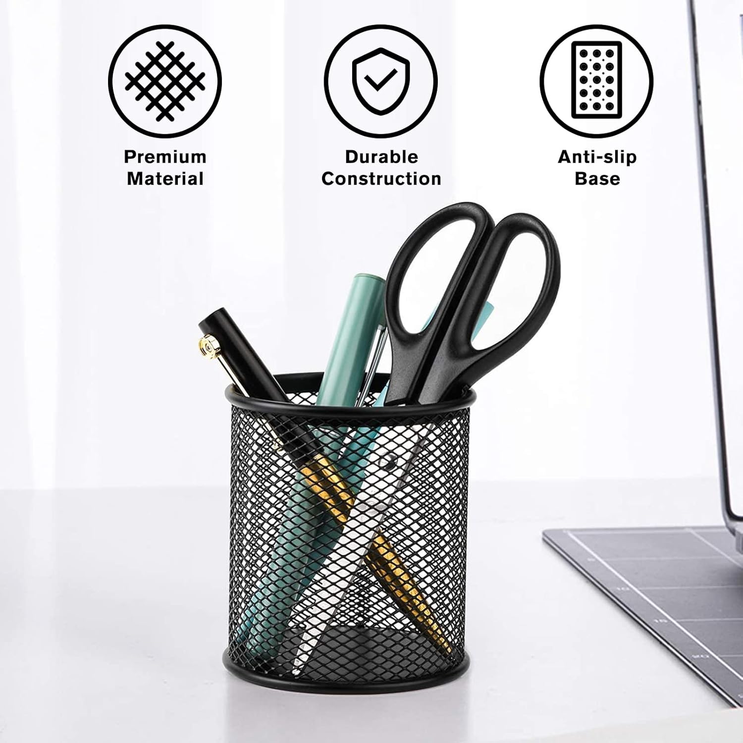 MaxGear Pen Holder for Desk, Premium Mesh Metal Pencil Holder Pen Cup Marker Holder Makeup Brush Holders, Desk Accessories & Workspace Organizers for Home, School & Office, Black, 3.7’’ Tall, 3 Pack : Office Products