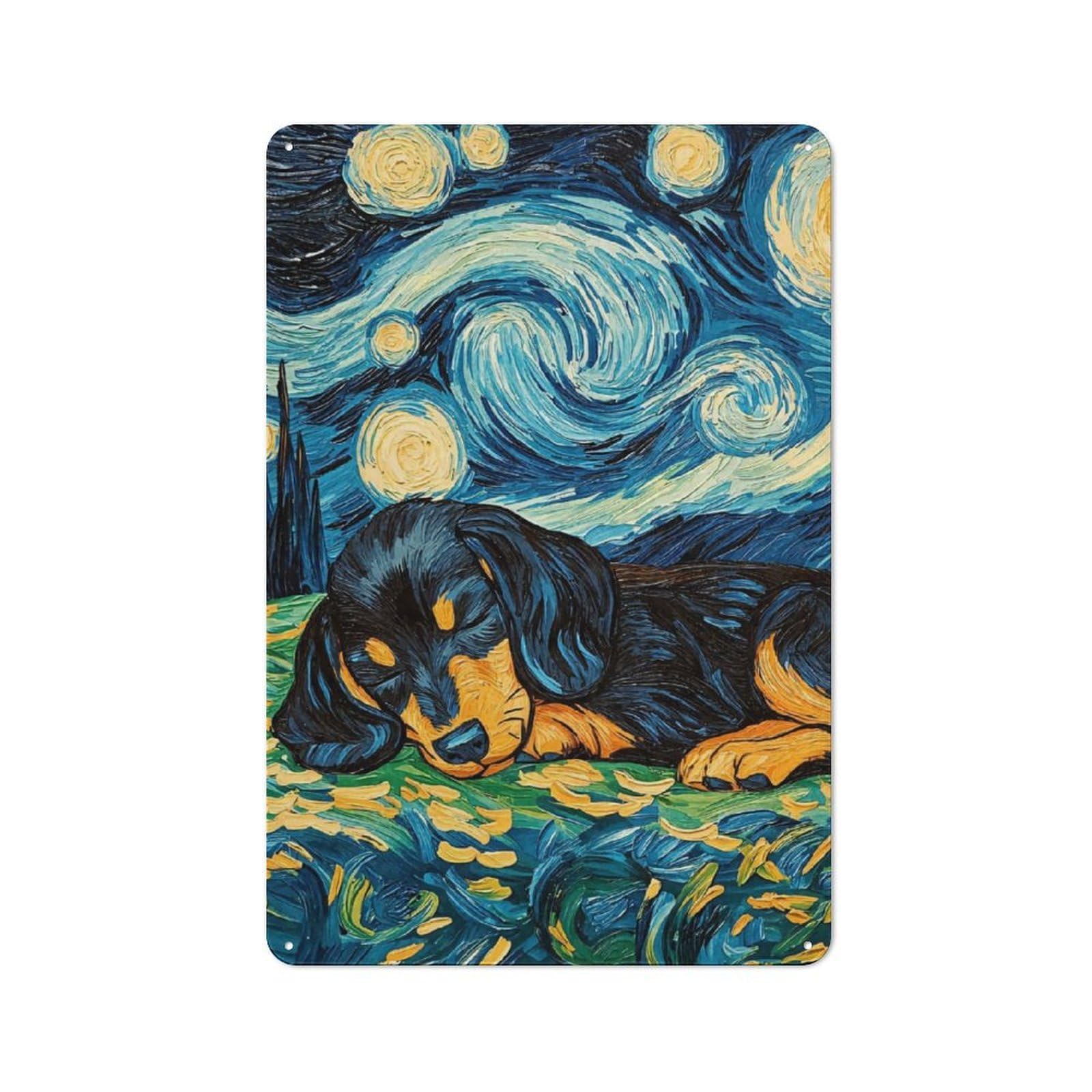 Junmoney Dachshund Puppy Sleeping For Lounge Or Reading Corner, Rustic Tin Sign 30X20cm, For An Autumn Update To Lounge And Reading Corner