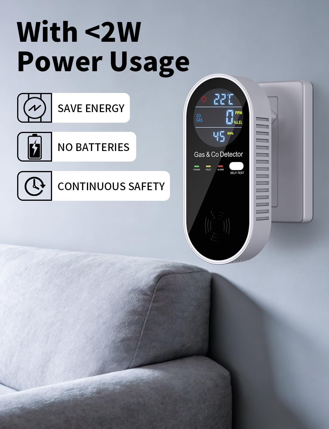 Kohlenmonoxid Melder & Gasmelder 4-in-1 – Plug-and-Play ohne Wandbeschädigung, akustischer & visueller Alarm – Für Zuhause, Garage, Werkstatt, Baustelle – CO Melder tragbar – YEREADW
