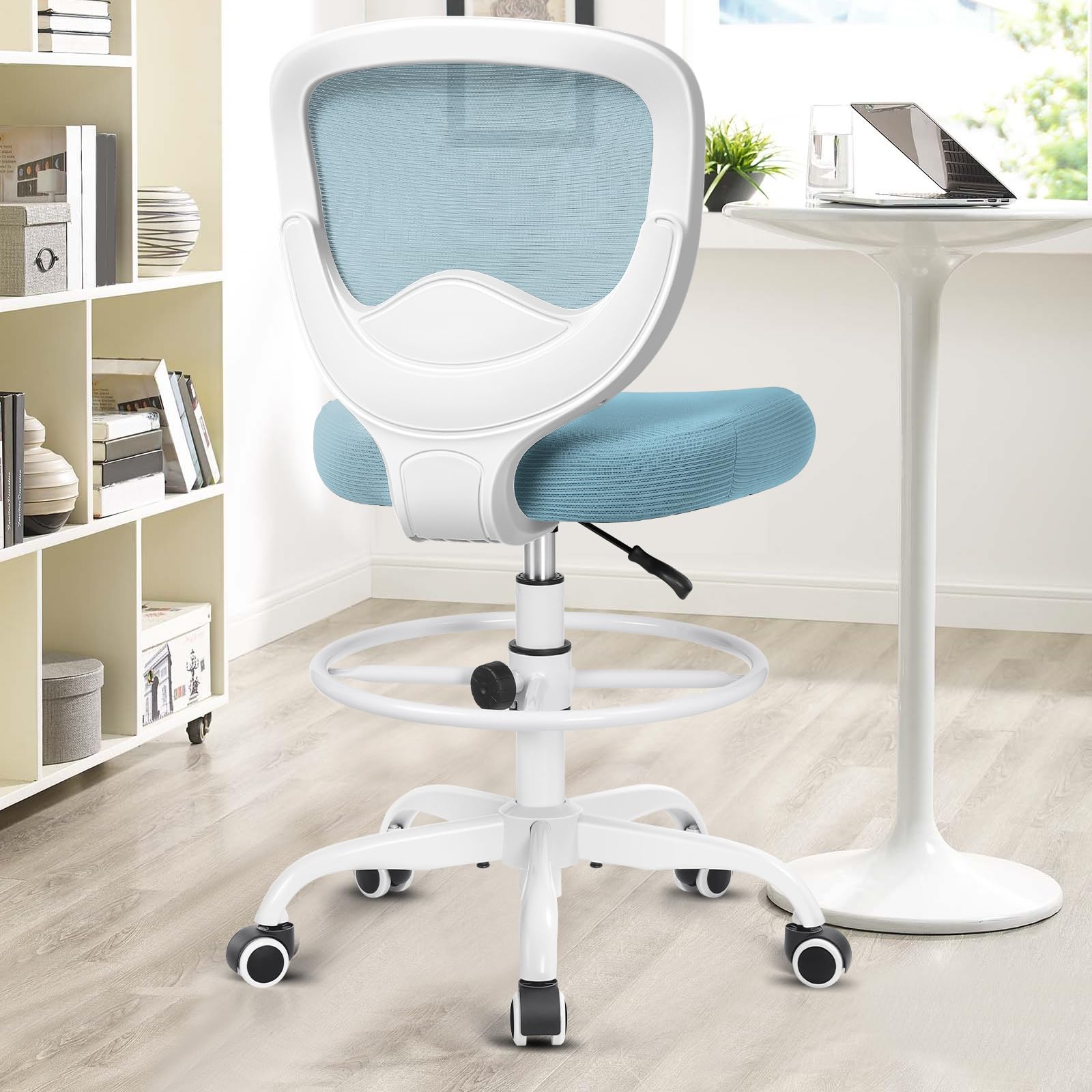 Razzor Drafting Chair Tall Office Chair for Standing Desk Chairs with Adjustable Height Footrest, Armless High Desk Chair Ergonomic Rolling Stool