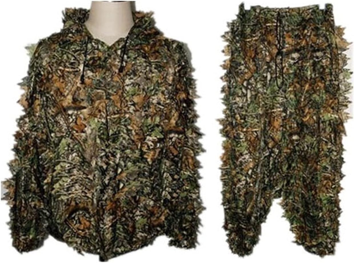 TGW-DLDO Camouflage Ghillie Suit Youth Teen Kids 3D Hunting Leafy Camo Woodland Ghillie Suit for Men, 3D Lightweight Hooded Camouflage Ghillie Breathable Hunting Suit