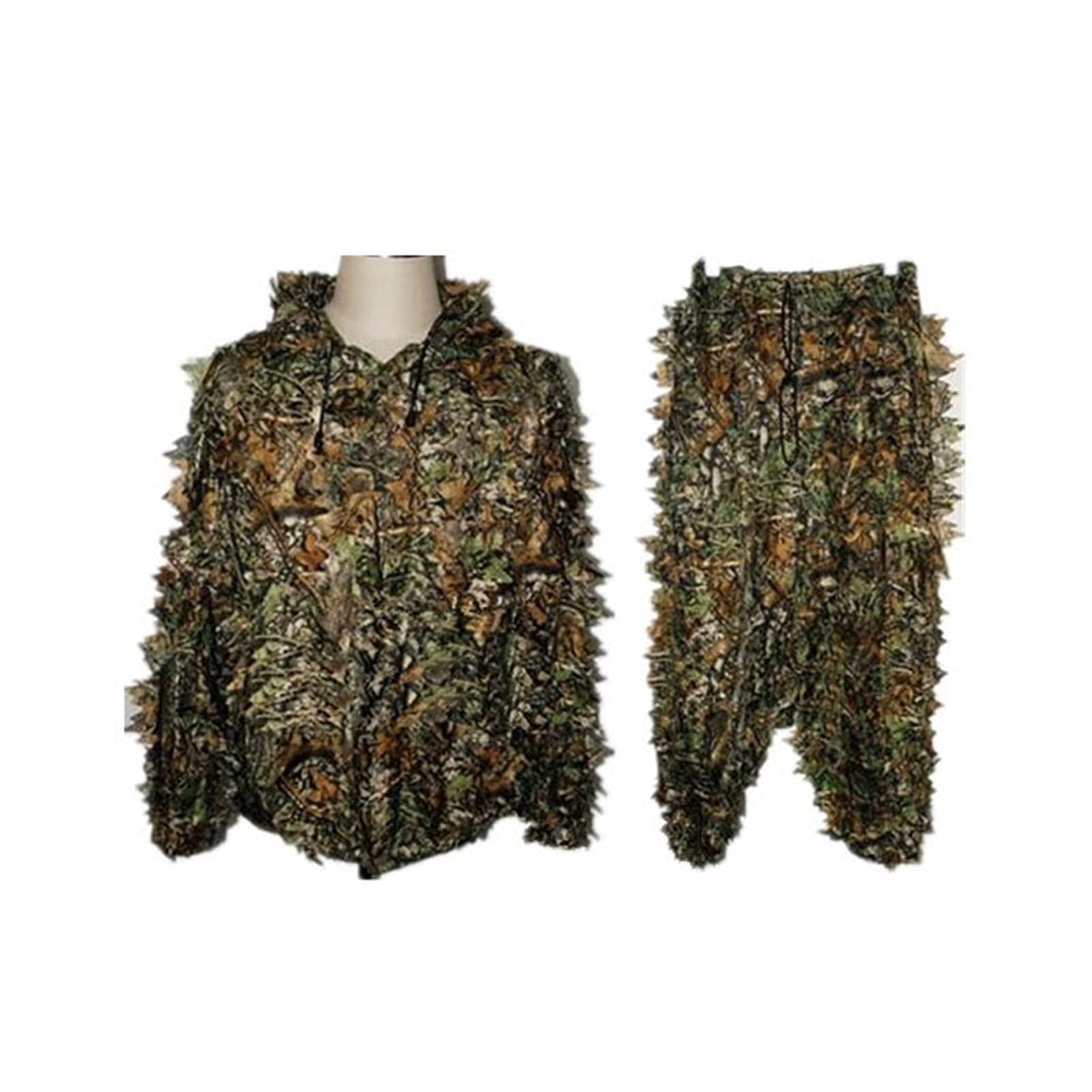 TGW-DLDO Camouflage Ghillie Suit Youth Teen Kids 3D Hunting Leafy Camo Woodland Ghillie Suit for Men, 3D Lightweight Hooded Camouflage Ghillie Breathable Hunting Suit