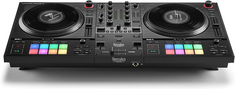 DJControl Inpulse T7, controlador de DJ motorizado de 2 decks con control STEMS incorporado, Serato DJ y DJUCED incluidos | Platos giratorios motorizados de 7", sensación de vinilo auténtico, control Stems dedicado, salidas XLR y compatibilidad con Serato DJ/DJUCED