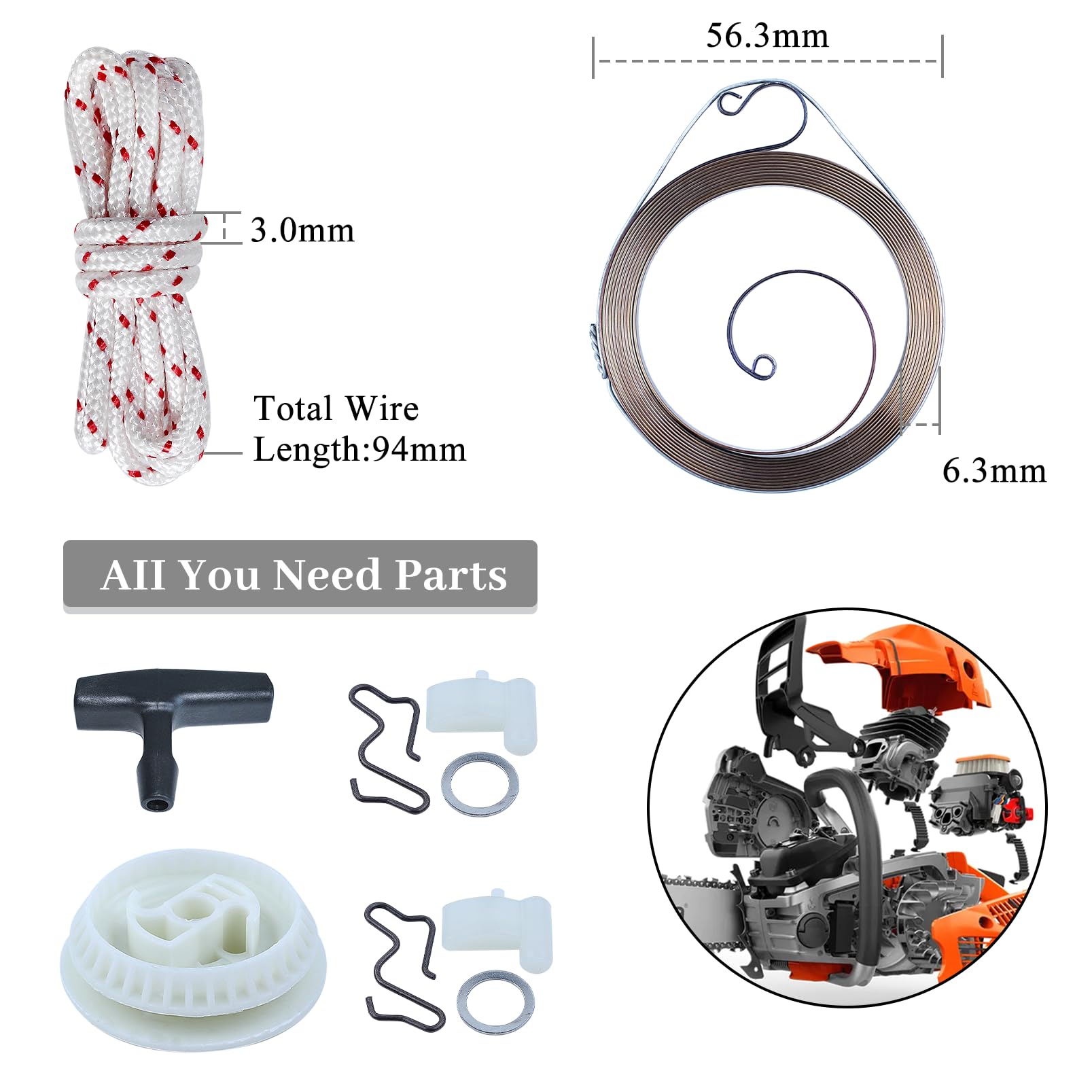 Starterseil-Kit Für Stihl Kettensägen – Inkl. Feder, Riemenscheibe & Griff