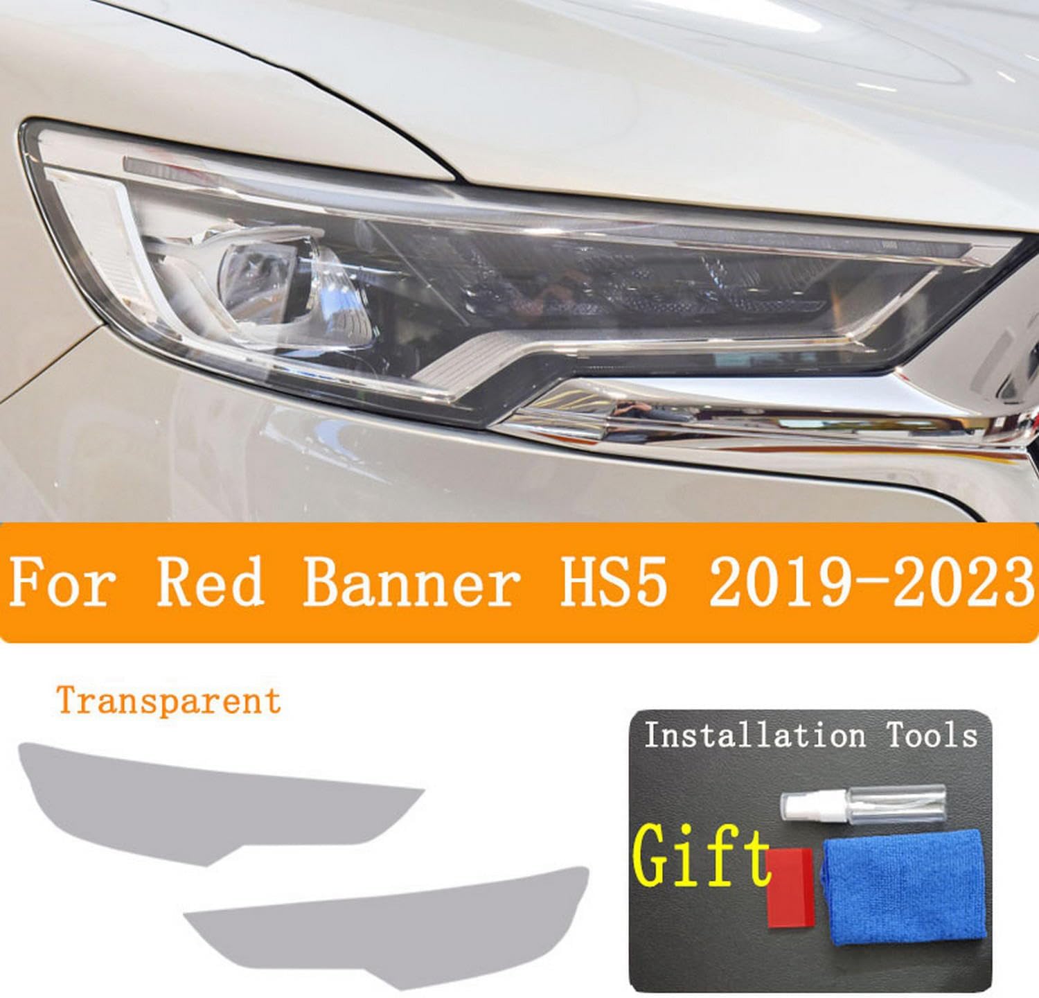 JCAKES 2 Pcs Car Headlight Protective Film Headlamp Restoration Transparent Black TPU Sticker，for Red Banner HS5 2019-2023 Accessories