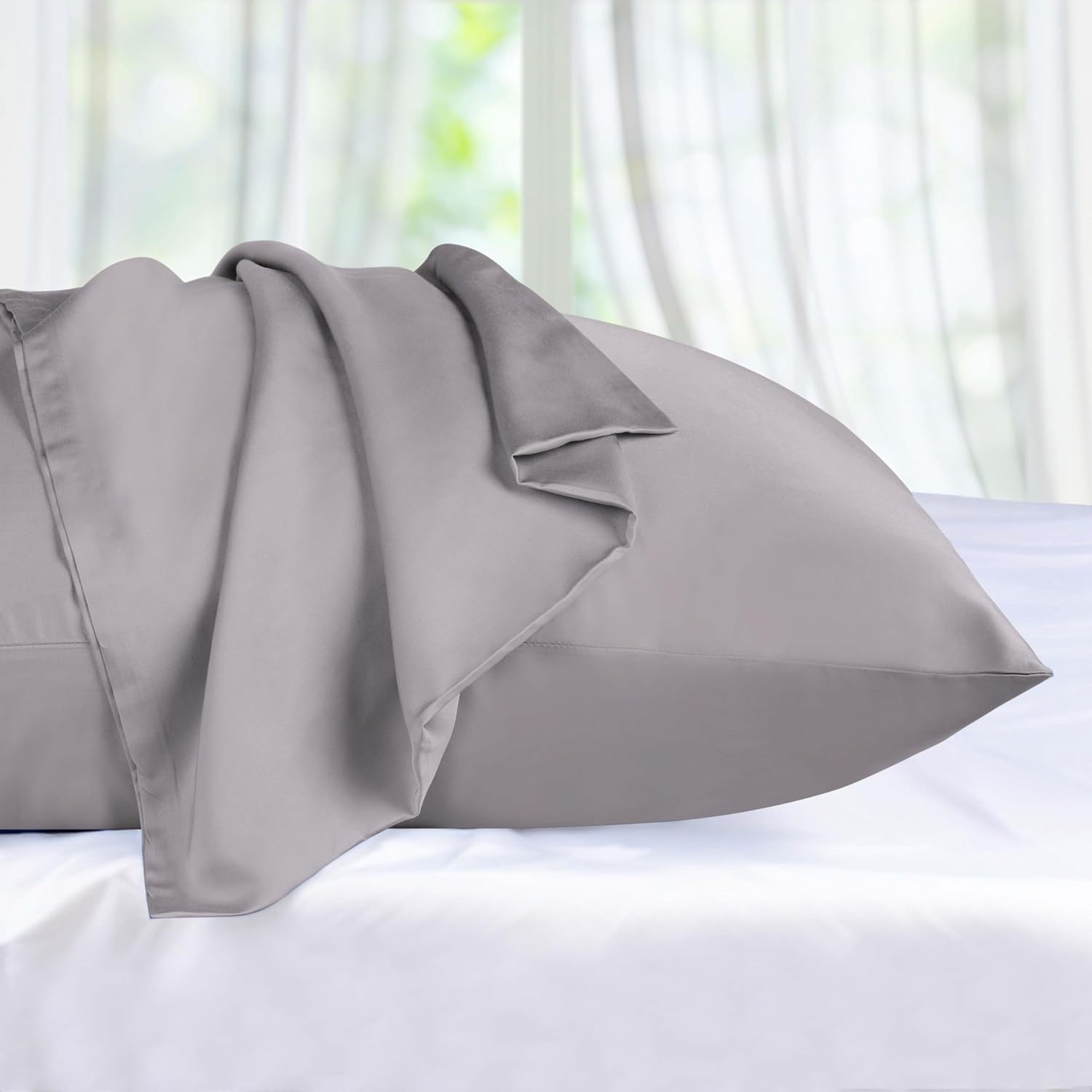 Superior Silky Soft 300 Thread Count 100% Modal from Beechwood Pillowcases - Naturally Cooling, Breathable & Durable, Sateen Weave, for Bedrooms & Kids Rooms, 2-Pack - Standard Size, Grey