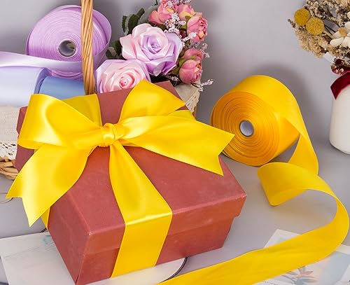 Vista 392 de Cinta de satén sólido azul real de 1 pulgada, cinta de tela artesanal de 50 yardas para envolver regalos, ramos florales, decoración de fiesta