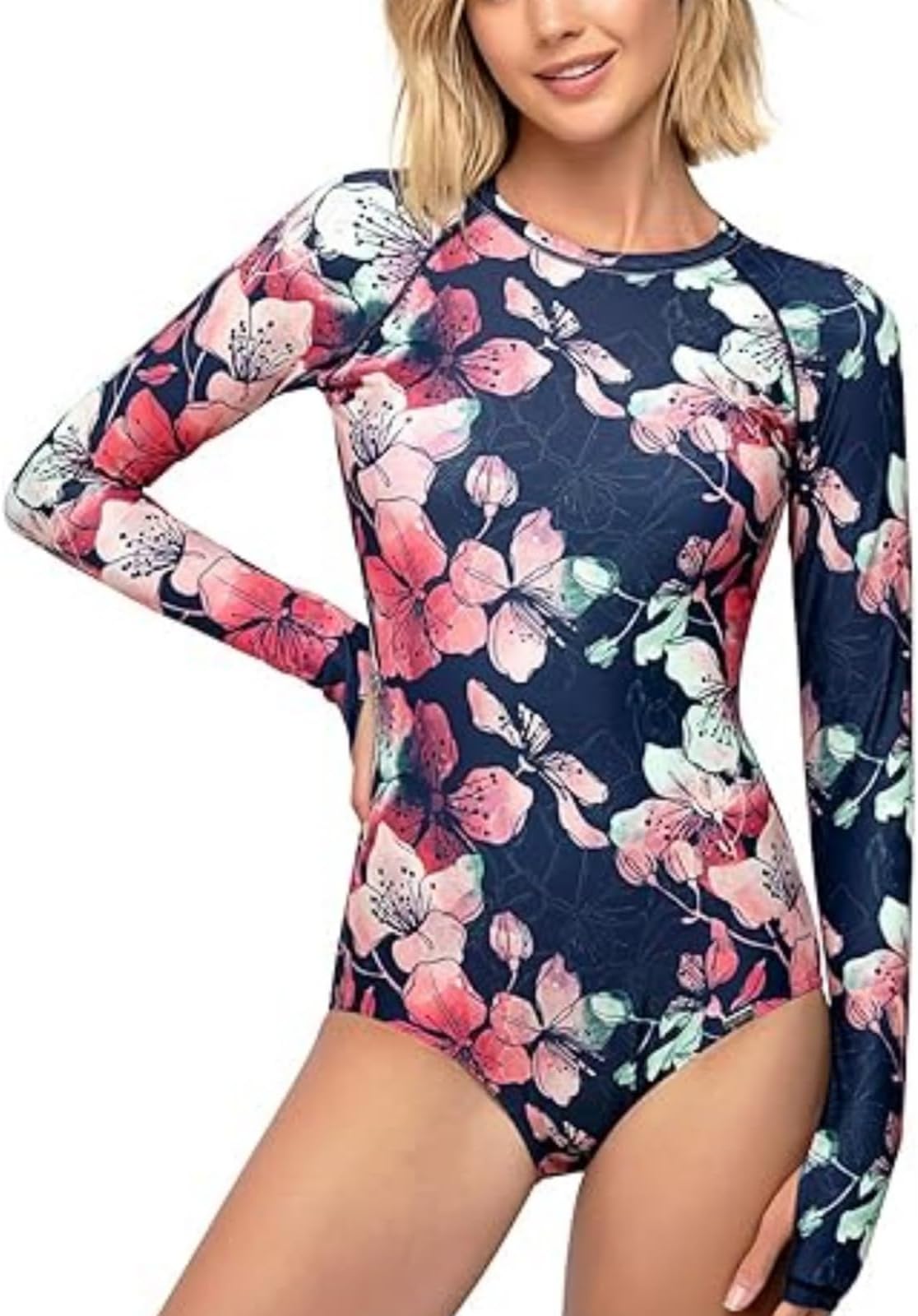 Long Sleeve Printed Rash Guard for Women One Piece Swimsuit Surfing Bathing Suit UPF 50
