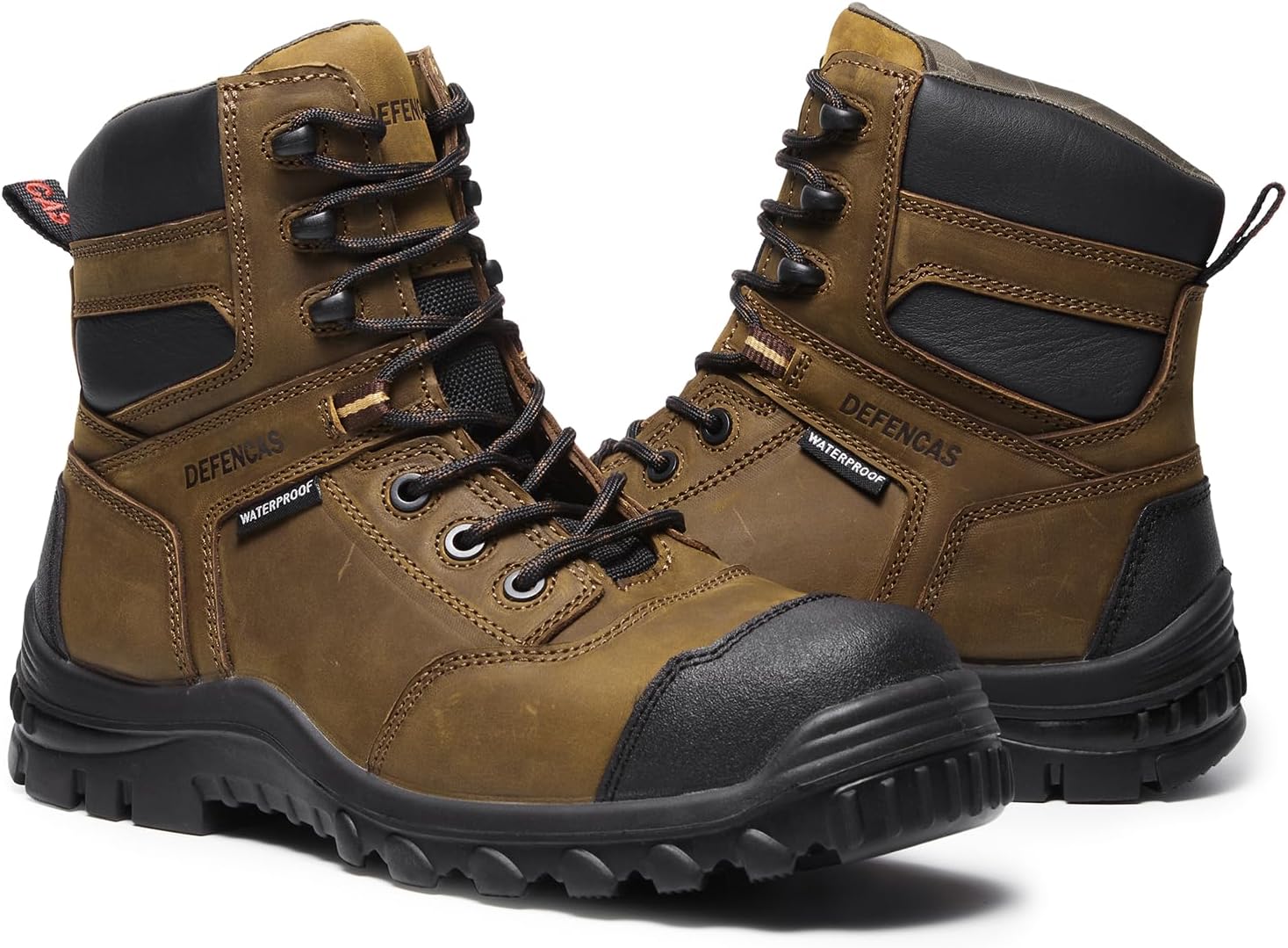Men’s 6” & 8”Waterproof Work Boots, Composite toe Construction Boots with Slip-Resistant Rubber Outsole, Electrical Hazard Protection, Full-Grain Crazy Horse Leather Safety Shoes D058701-D088701