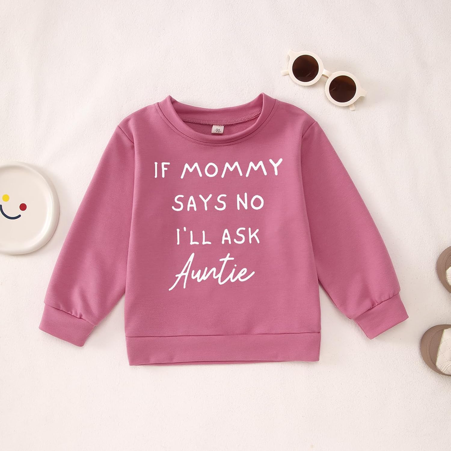 BOUTIKOME Toddler Baby Girl Sweatshirts If Mommy Says No I’ll Ask Auntie Long Sleeve Shirts Pullover Fall Top Winter Clothes