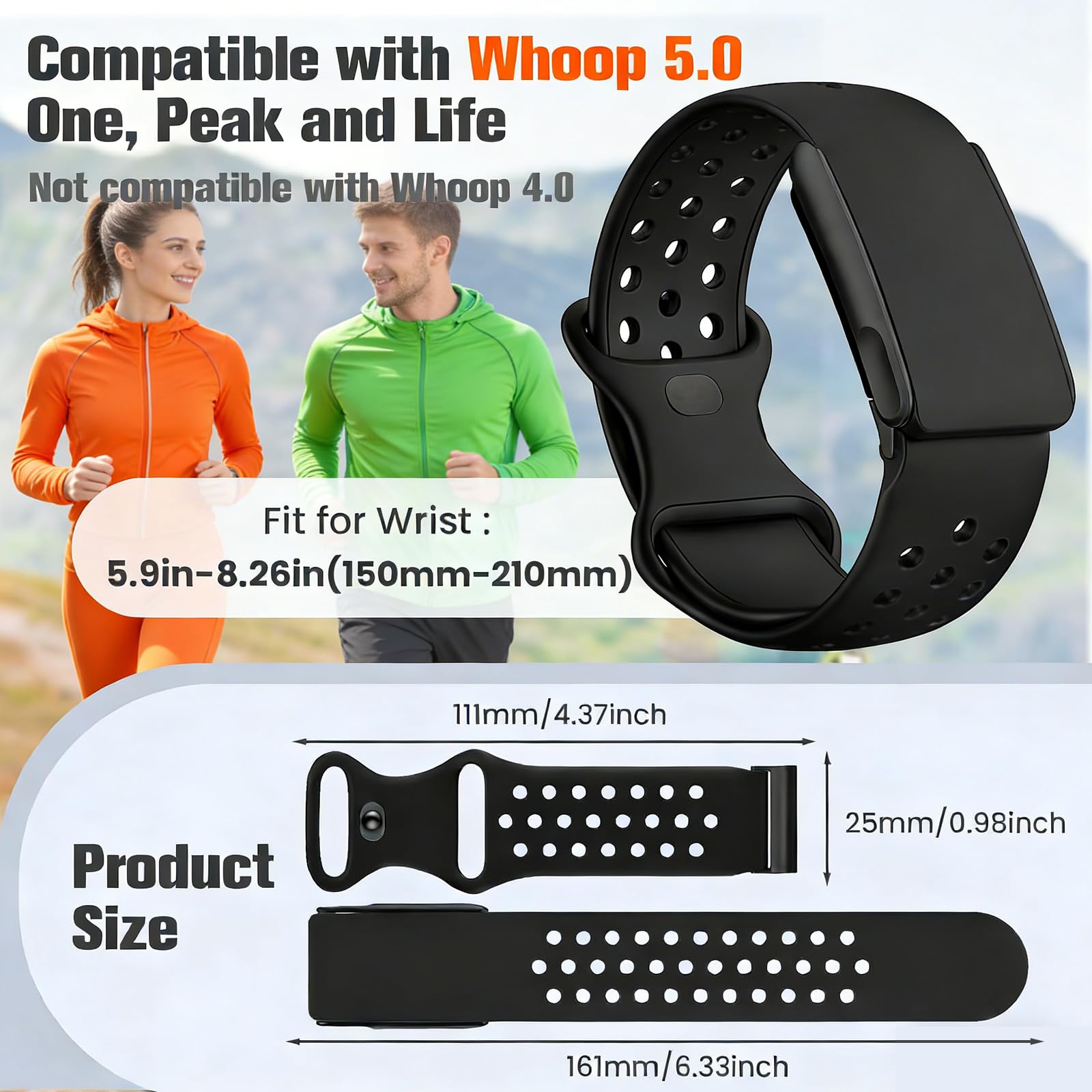 Bracelet en silicone pour 5.0 - Bracelet de rechange à dégagement rapide - Résistant à la transpiration - Respirant