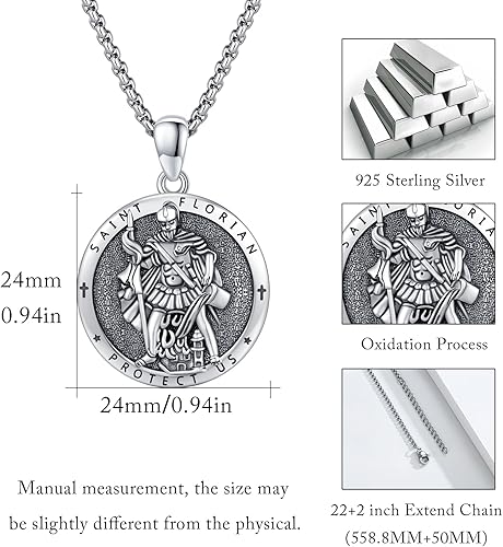 Vista 503 de Collar con colgante de plata de ley 925 con medalla de San Patrón, joyería religiosa para hombres y mujeres, con cadena de acero inoxidable 316L
