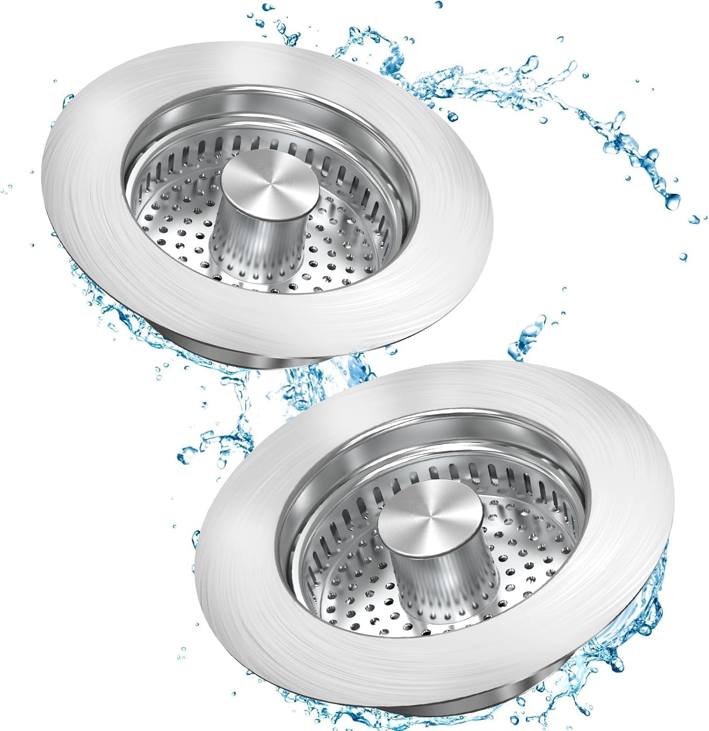 Upgraded 3 in 1 Kitchen Sink Drain Strainer Stopper,Stainless Steel Wrap Around Sink Downspout for US Standard 3-1/2 inch Sewer Strainer,Fast Drainage Filter Sink Plug,Pop Up Sink (2PCS)