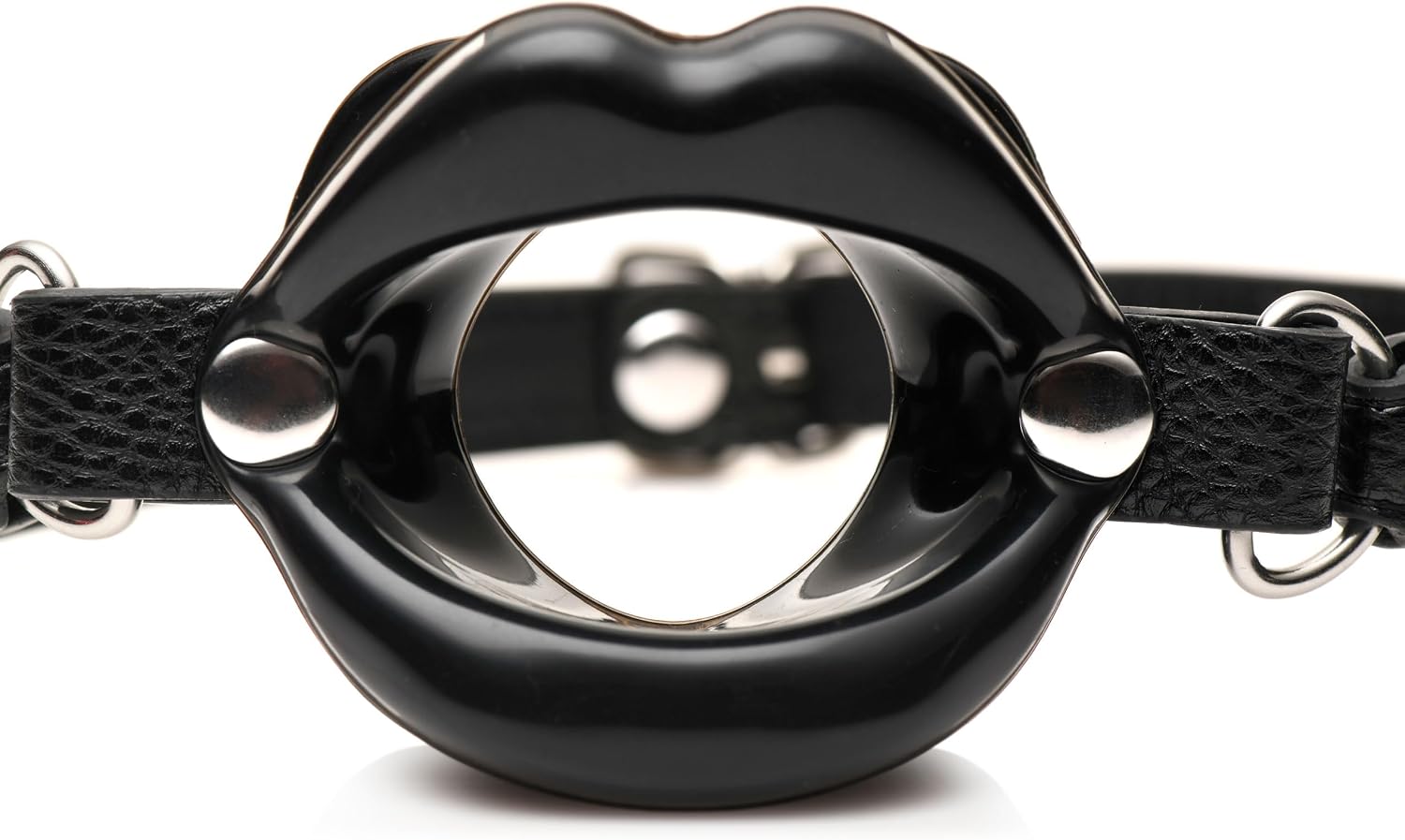 MASTER SERIES Juicy Lips Silicone Open Mouth Gag for Beginners, Men, Women, & Couples. Keeps Mouth Open. Adjustable Strap. Nickel-Free Metal and Vegan Leather. 1 Piece, Black.