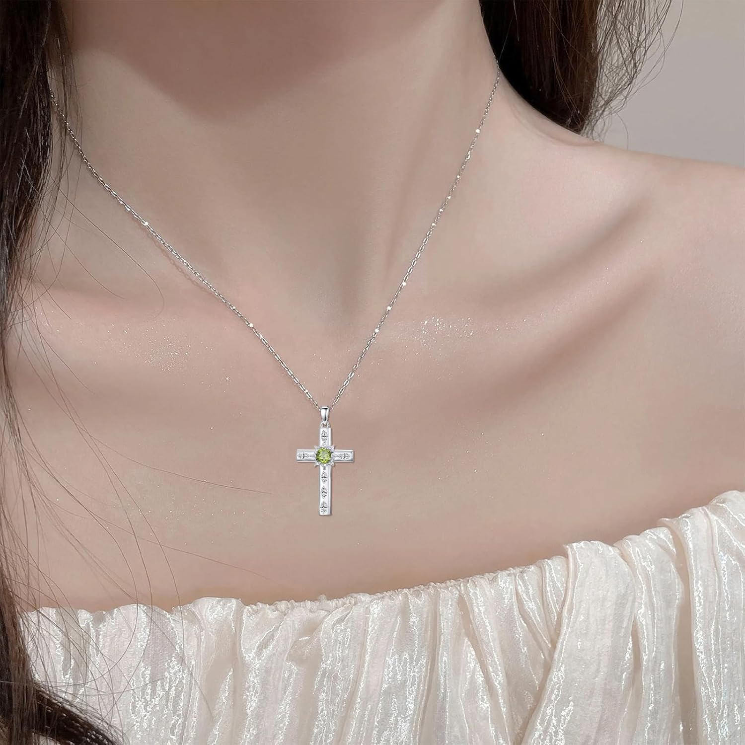 Cross Necklaces for Women 925 Sterling Silver Crucifix Pendant Birthstone Cross Jewelry for Women - Image 2
