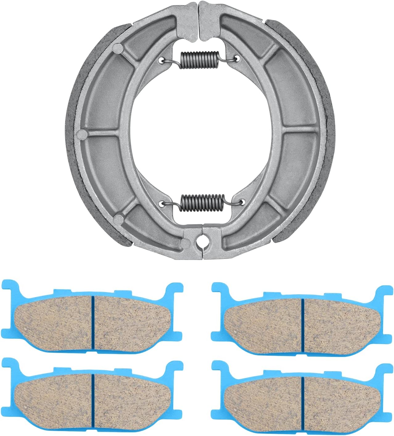 Rear Brake Shoes & Front Brake Pads Combo Kit for Yamaha Virago (XV535) 1995-1999, V-Star Custom/Classic/Silverado (XVS650) 1997-2014; 2 Pair Rear Brake pads + 1 Front Drum Brake Shoe set