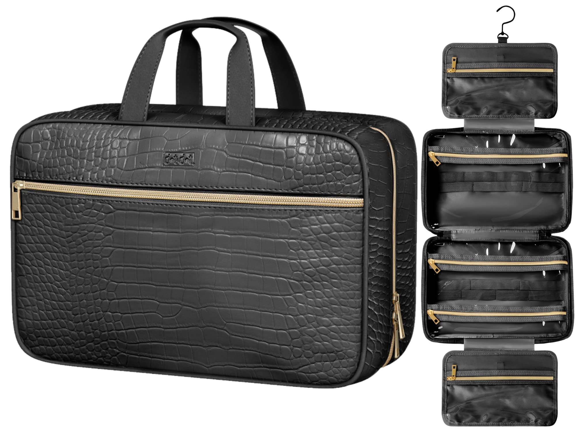 Dot Dot Spacious Leather Toiletry Bathroom Bag - Hanging Travel Toiletry Bag for Women - Mens Womens Toiletries
