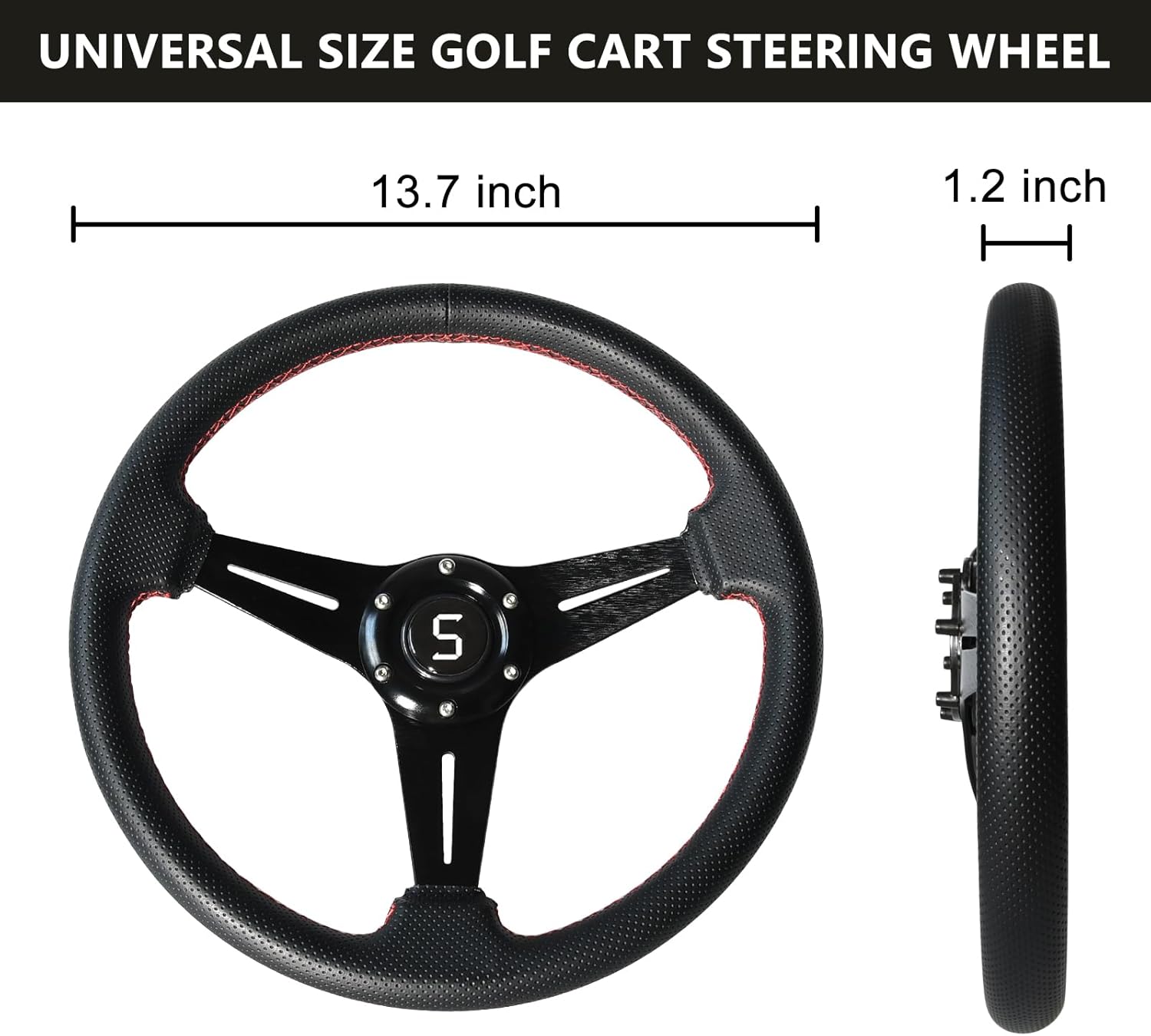 Steering Wheel Fit Club Car EZGO Yamaha, 13.7"/350mm Universal Golf Cart Steering Wheel for Club Car Ds and Precedent EZGO RXV & TXT Yamaha Most Golf Cart, Black (Style1)