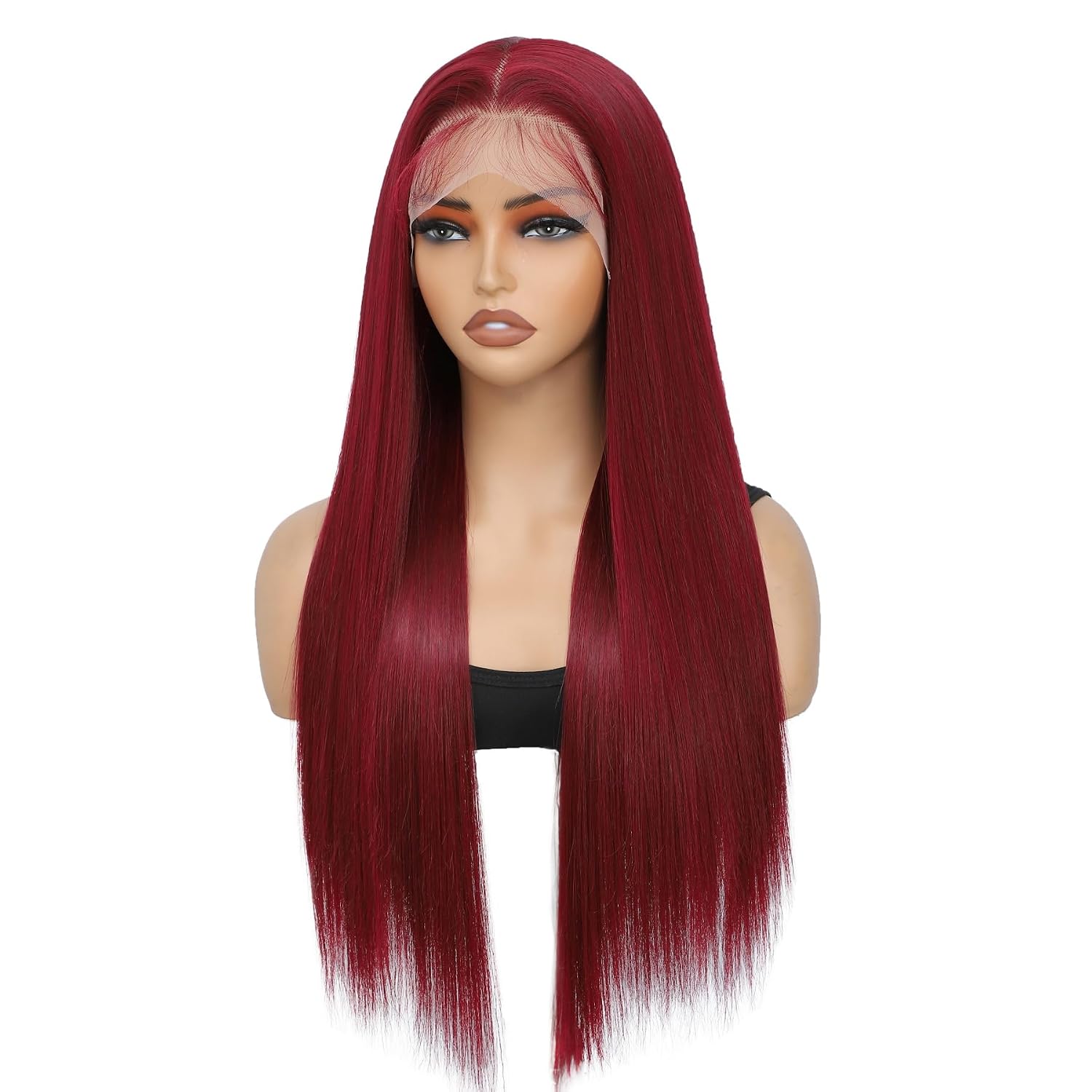 Wiginway 13x6 HD Synthetic Lace Front Wig 28" Long Straight Wigs Pre-Plucked Handmade Lace Front Wigs for Daily Party Halloween Use (99J Wine Red)