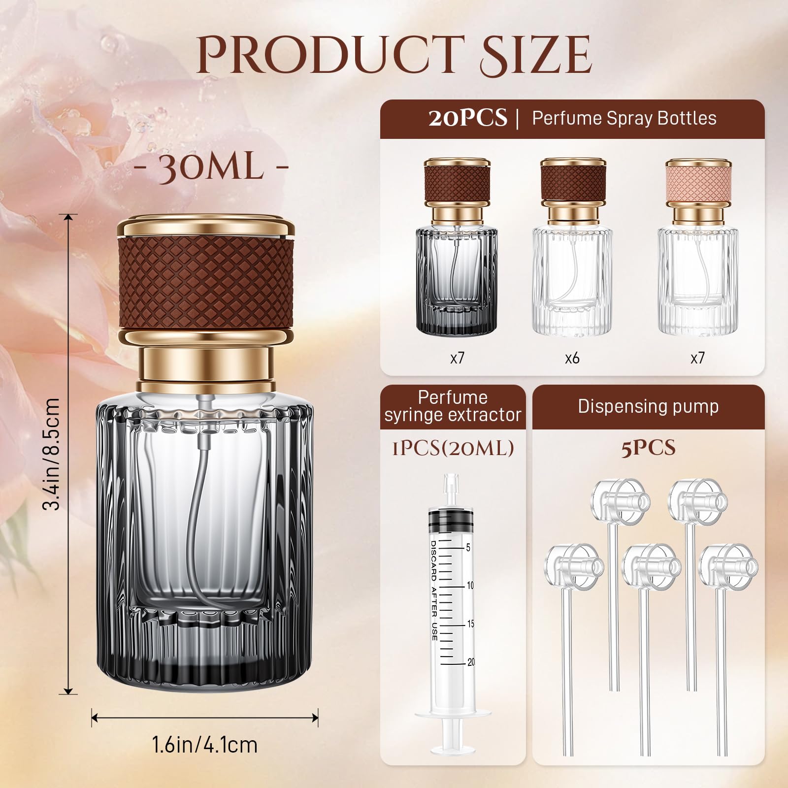 Suclain Paquete de 20 botellas de perfume vacías de vidrio de 30 ml