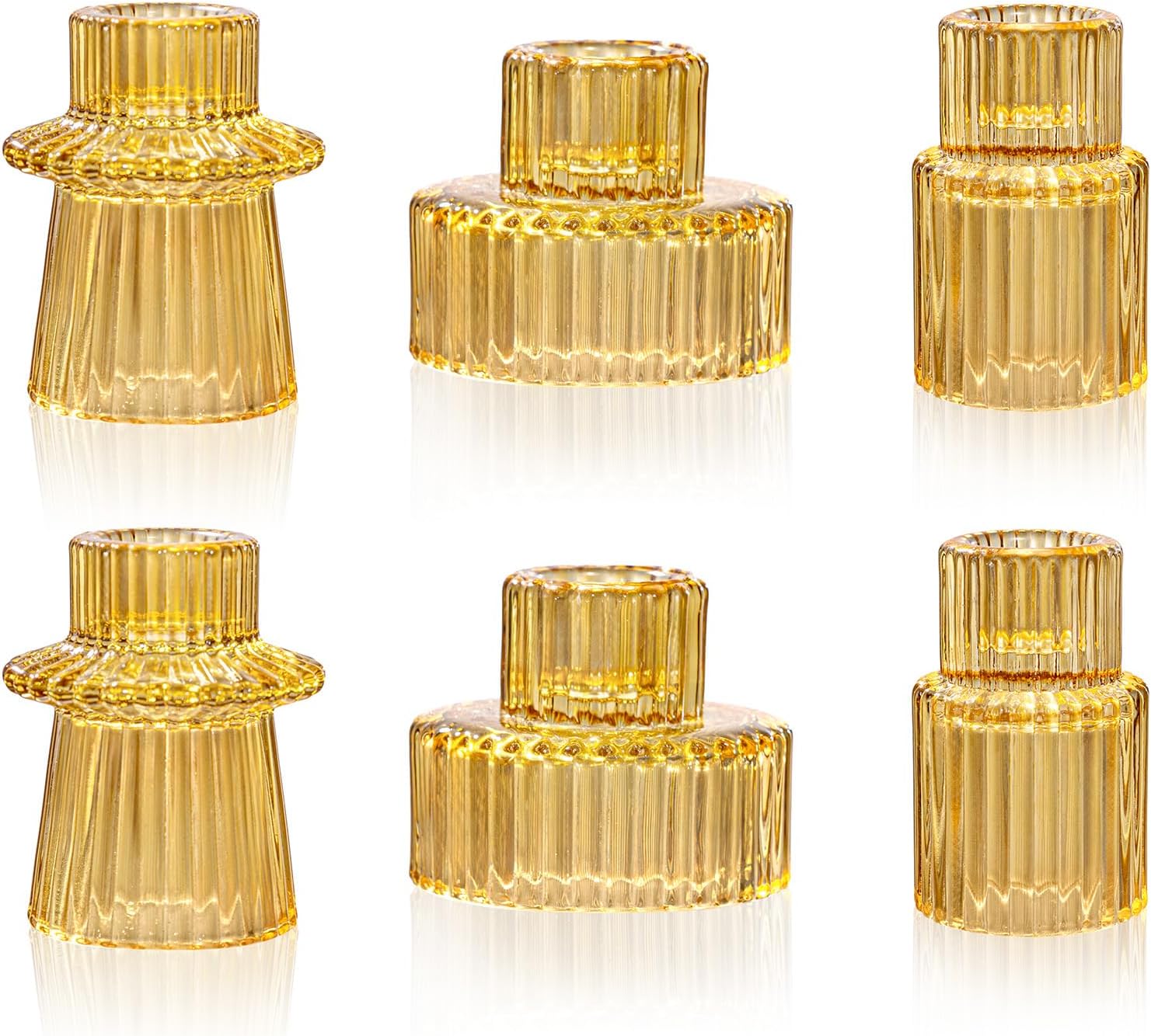 WELLIFE 6 Pcs Amber Glass Candle Holder, Taper Candle Holder, Amber Glass Candlestick Holder for Party, Wedding Decorations, Table Centerpieces and Thanksgiving