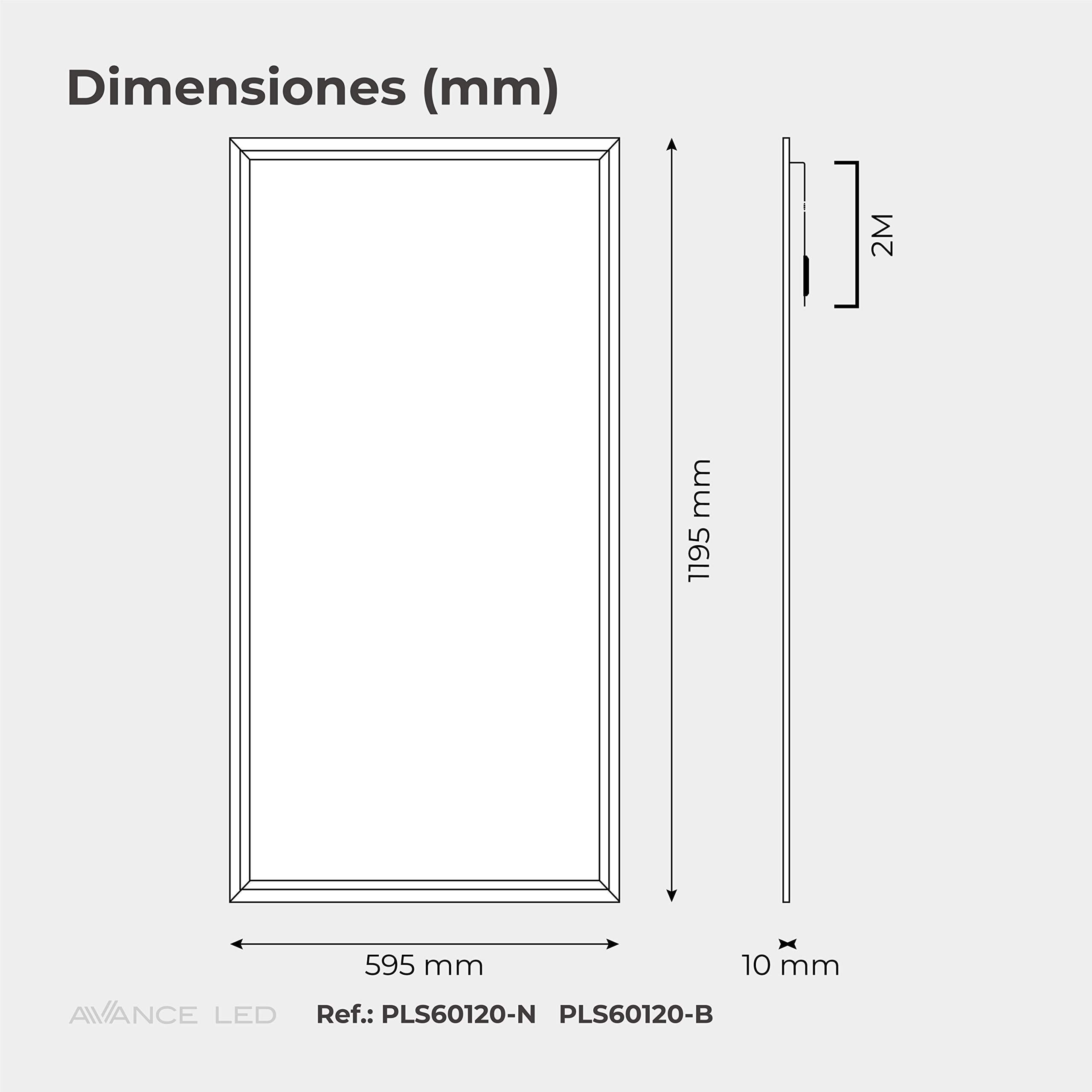Popp® Panel LED PRO 60W con lente PMMA, 220V, 6000Lm, IP40 Blanco 60x120cm *(Driver LIFUD incluido) No flicker no requiere tornillos instalación, para techos desmontables(60x120cm Pack 2, 4000K)