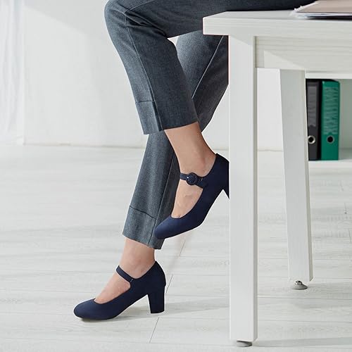 Miniatura 3 de IDIFU - Vestido de caramelo para mujer, zapatos Mary Jane, tacones de bloque bajo, punta redonda cerrada, oficina, trabajo, iglesia, boda, zapatos