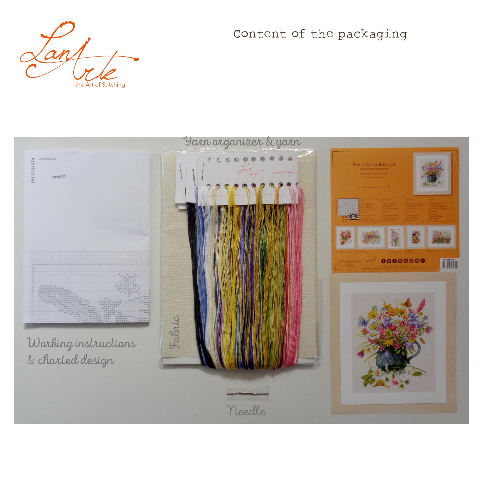 Lanarte Kit Punto Croce Contato FIORI IN VASO Decorativi Per Pareti ca. 38 x 45 cm Set Fai Da Te Creativo Adulti Ricamo Casa Decor Arte Da Parete Kit Per Hobby Cross Stitch