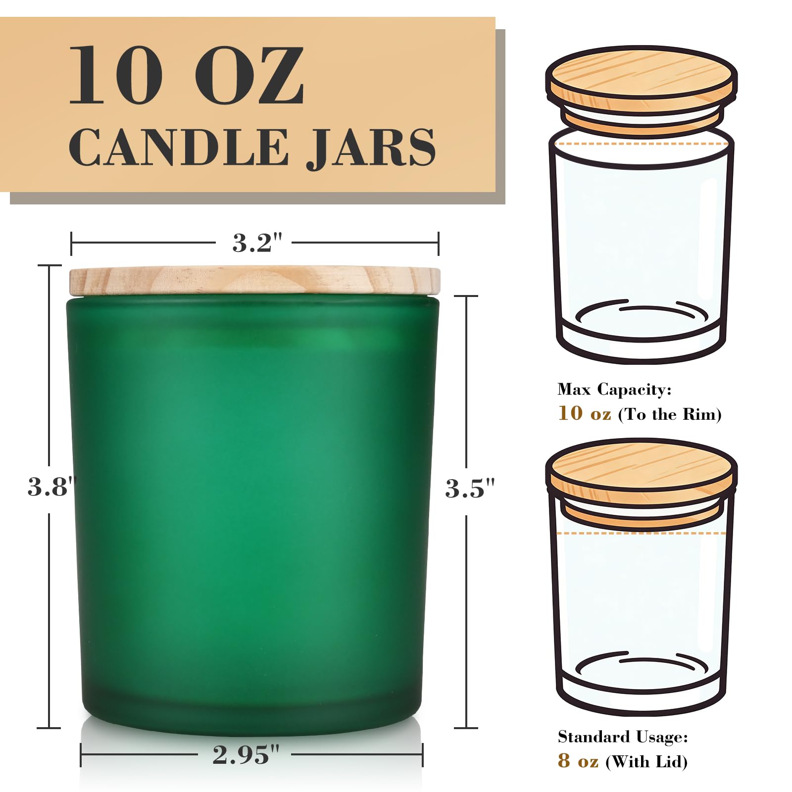 COYACOOL 12 tarros de velas para hacer velas, tarros de vidrio vacíos de 10 onzas de grosor con tapas de bambú, a granel, verde esmerilado