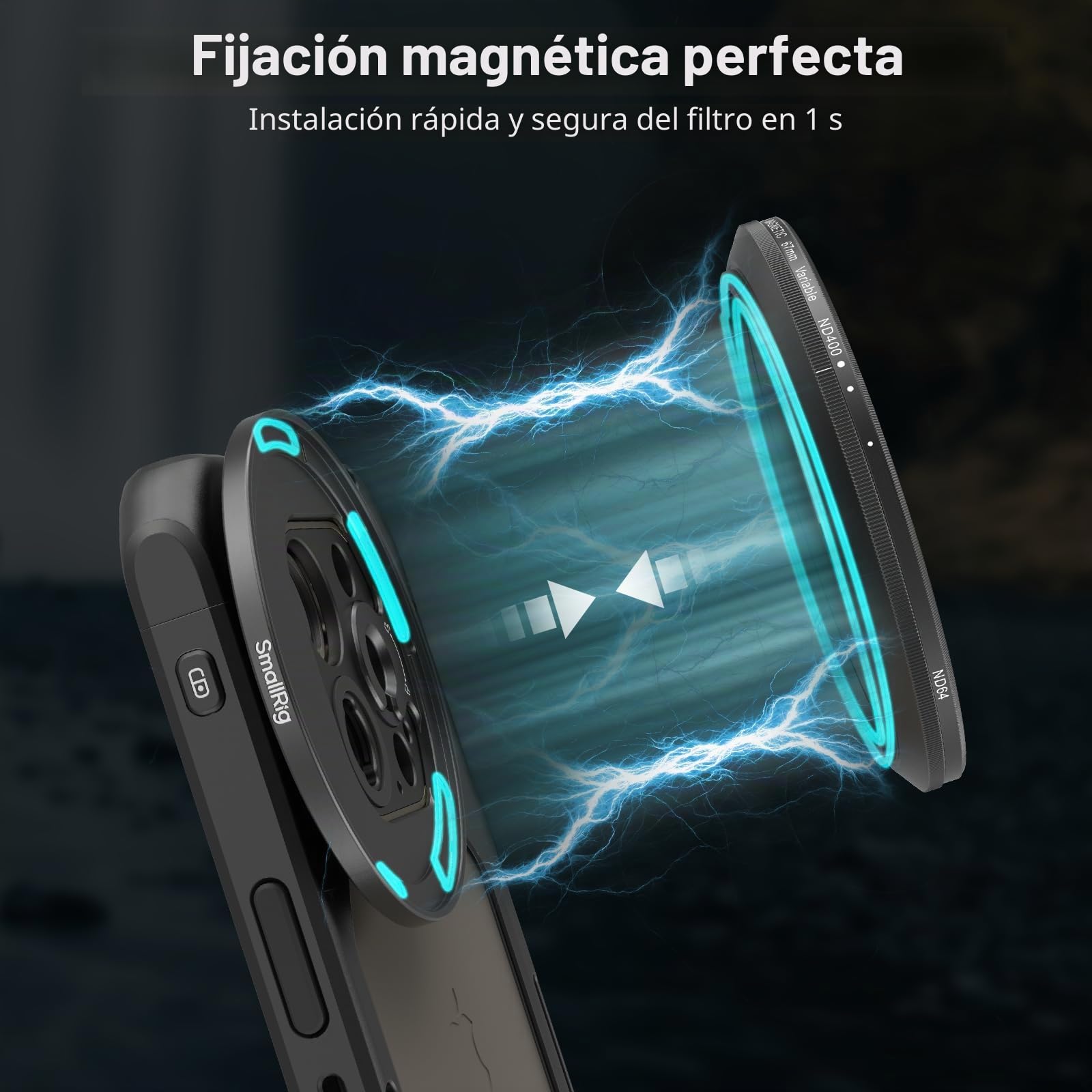 SMALLRIG Filtro Magnético VND de 67 mm (ND64-ND400, 6-9 Pasos), Ajustable para iPhone 16/S24 Ultra/Vivo X100 y Lentes de Cámara de 67 mm, sin Cristal óptico X Cross HD, con Adaptador Roscado - 5169 | Filtro ND ajustable para lentes de cámara de iPhone 17/