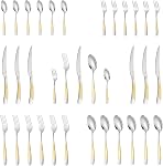 40-Piece Silverware Set, Luxury Gold Silverware Kitchen Flatware Sets Service for 8, Premium Cutlery Utensil Set with Dinner Knife Spoon Fork Set, Durable Stainless Steel Tableware Sets