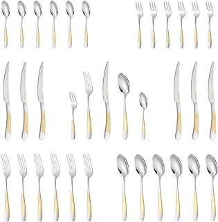 30-Piece Silverware Set, Luxury Gold Silverware Kitchen Flatware Sets Service for 6, Premium Cutlery Utensil Set with Dinner Knife Spoon Fork Set, Durable Stainless Steel Tableware Sets