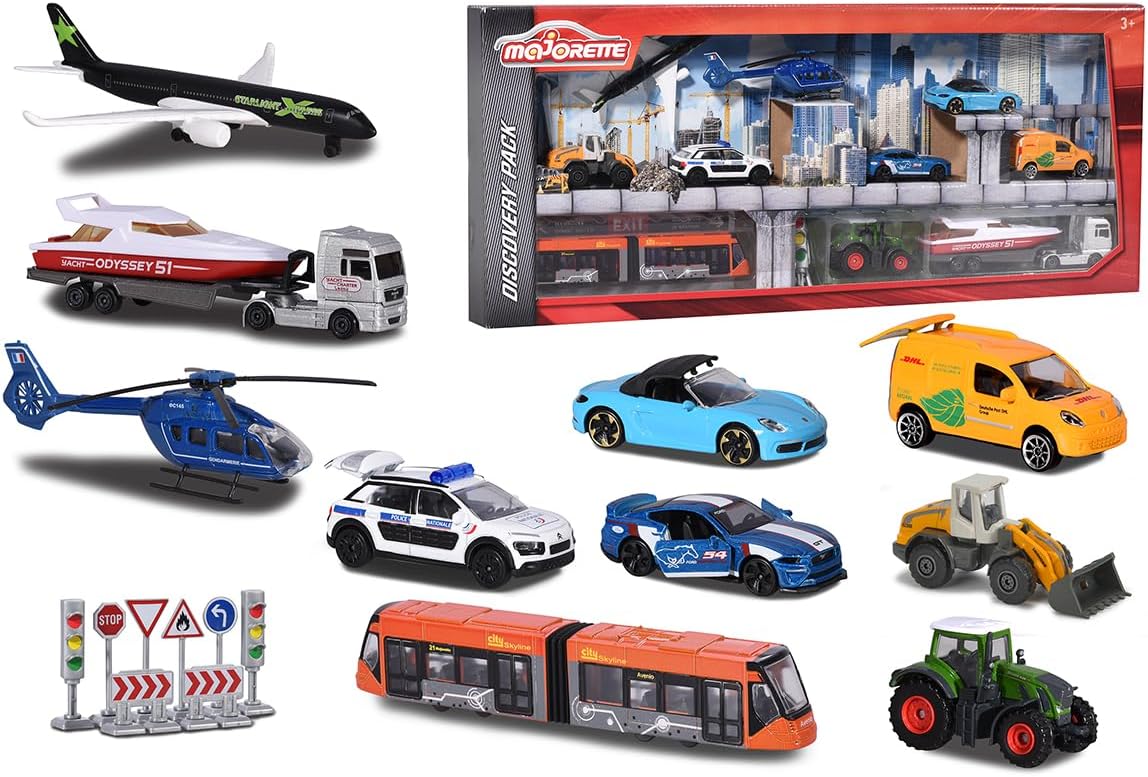 Smoby Coffret découverte Majorette B200-10 véhicules en métal a roues libres et panneaux de signalisation
