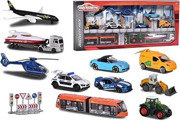Smoby Coffret decouverte Majorette B200-10 vehicules en metal a roues libres et panneaux de signalisation