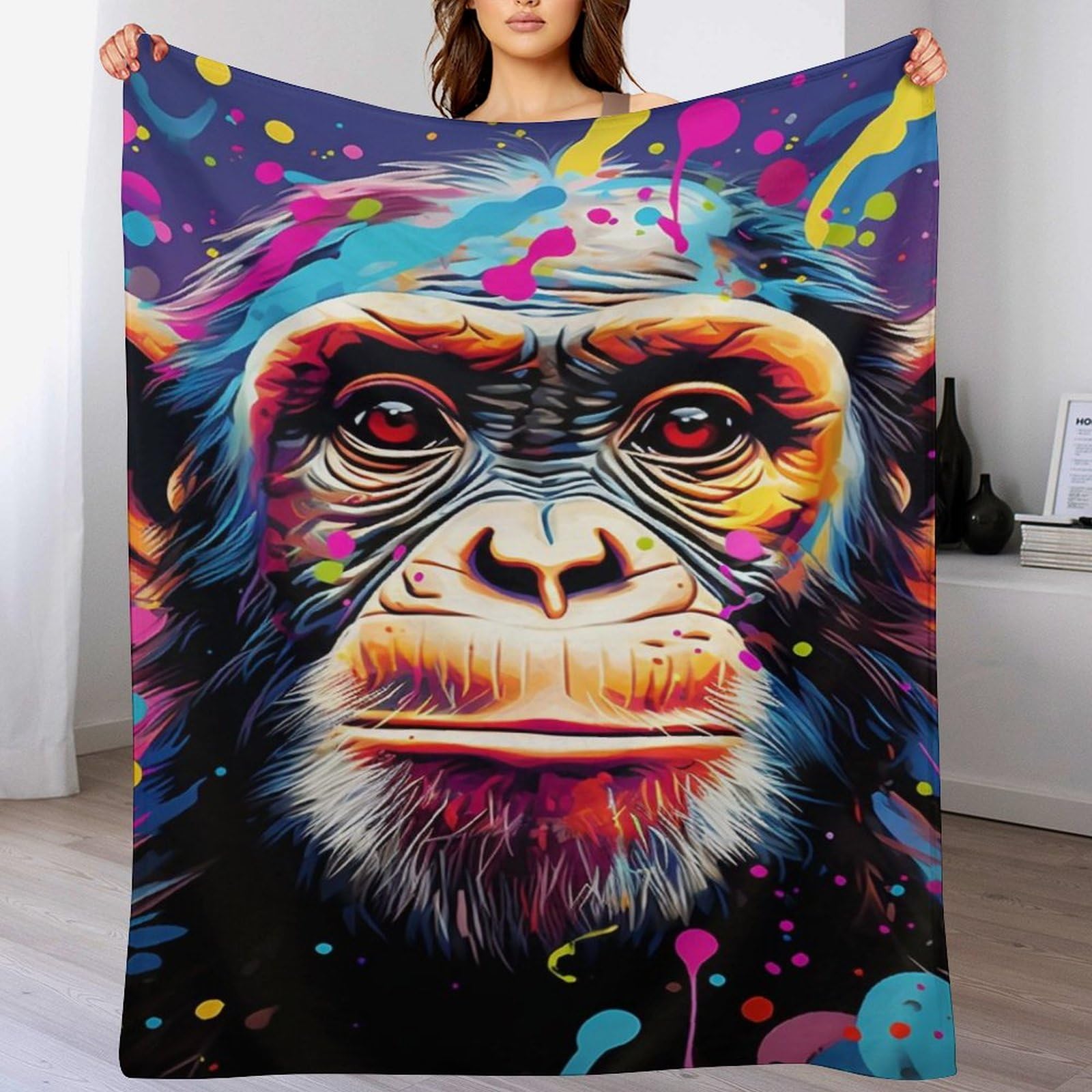 GGJJTT Monkey Blanket Anti Pilling Fleece Throw Blankets for Sofa Bed 3D Blanket Soft Four Seasons Living Room Travel Outdoor 140×180cm