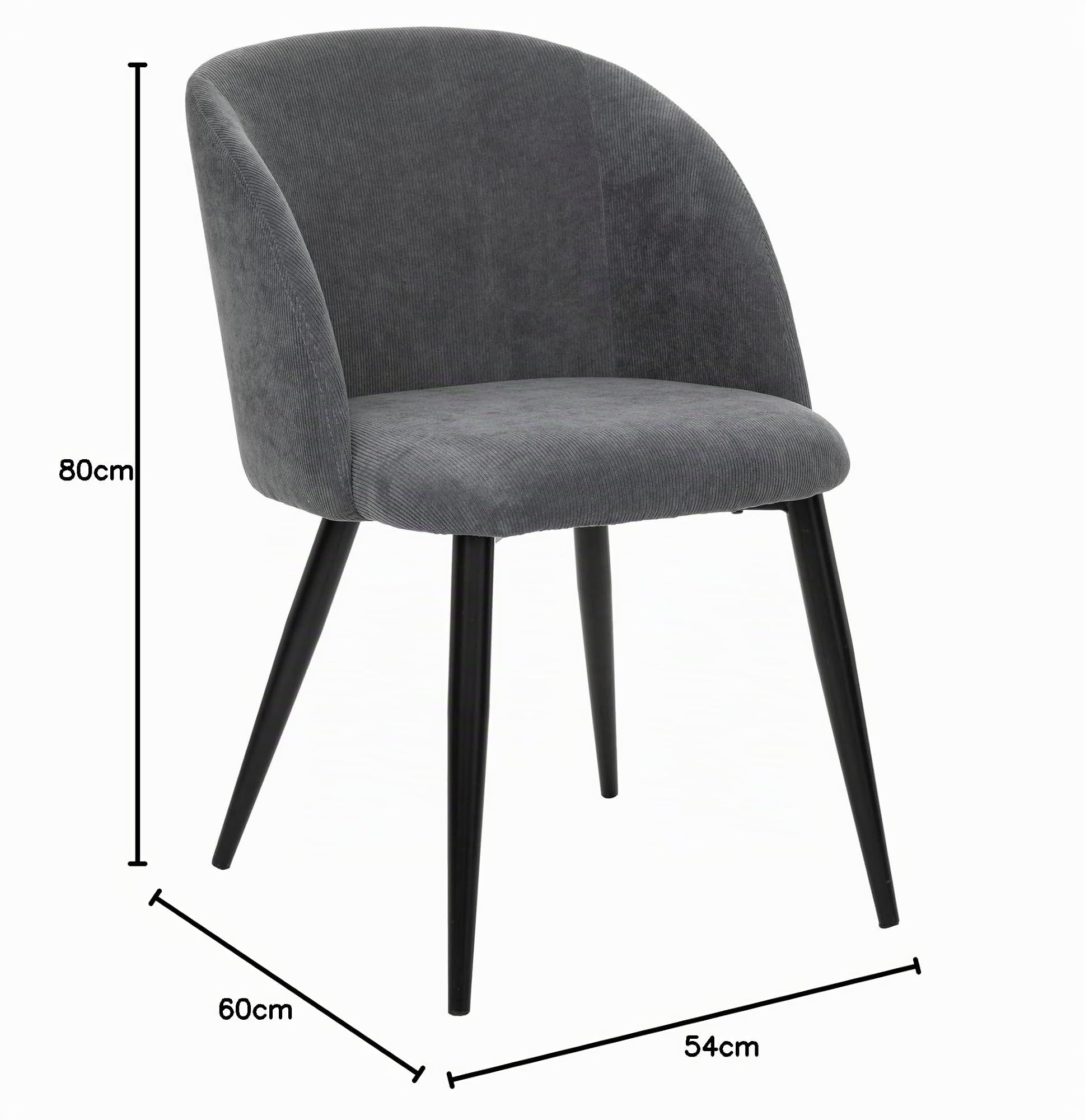 Chaise Fauteuil de Table en Velours côtelé Gris Galet et Pieds en métal Noir - Atmosphera