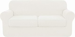 subrtex 2-Seater Sofa Cover with 2 Separate Cushion Covers, Stretch Sofa Slipcover Replacement Furniture Protector (Loveseat, Cream)