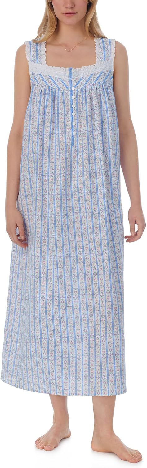 Lanz of Salzburg Women's Cotton Long Nightgown, Button Front, Long Sleeve, Soft & Lightweight Sleepwear